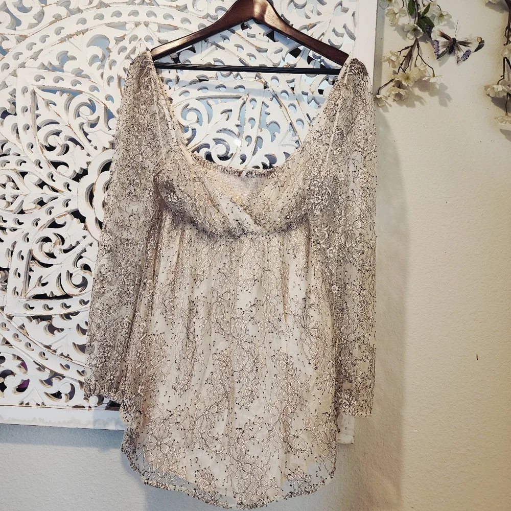 Free People Heavenly champagne toast black lace overlay dress size Small NWT - Picture 10 of 16